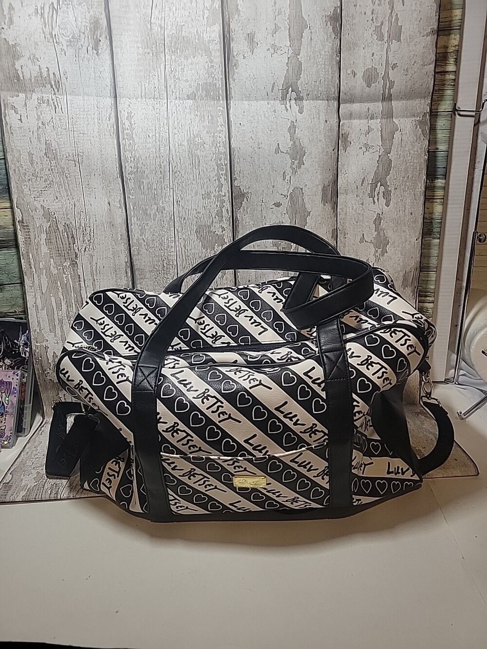 Luv Betsey Johnson Weekender Bag Duffle Double Handles Crossbody Faux Leather